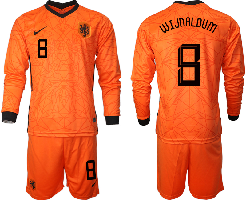 Men 2021 European Cup Netherlands home long sleeve #8 soccer jerseys